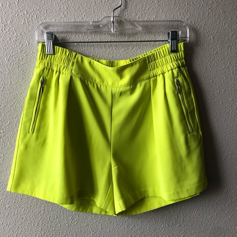 Jennifer Lopez Neon Yellow High-Waist Elastic Waist Shorts